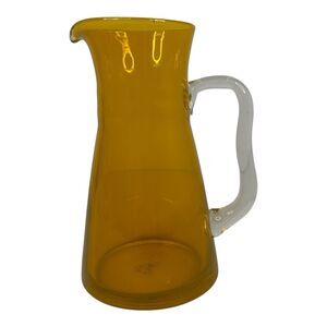 Vintage MCM FTD Amber Glass with Applied Clear Handle Carafe Pitcher 92-1098V